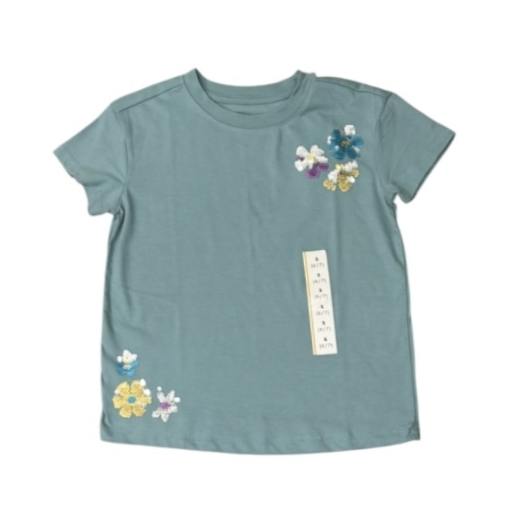 Kids Floral T-Shirt,Cat & Jack girl's blouse with sequined flowers, size 6